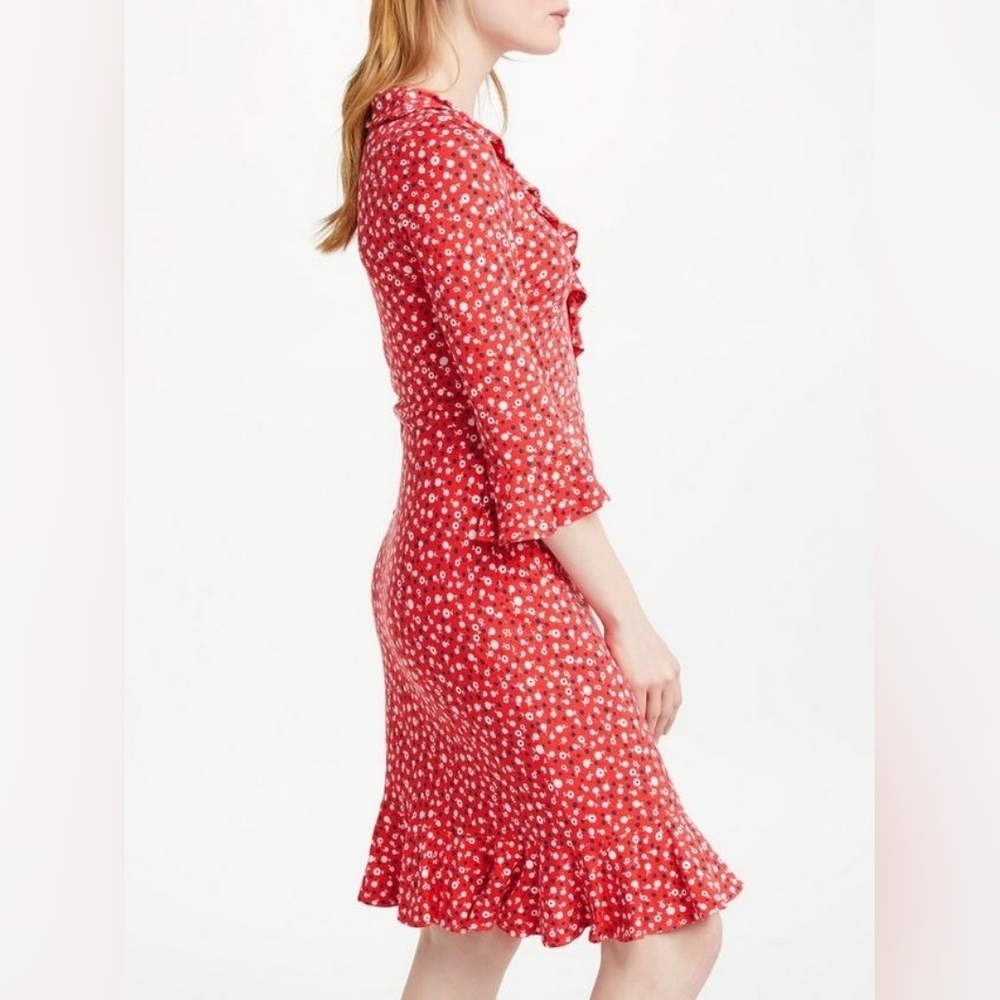 Boden Michaela Jersey Ruffle 3/4 Sleeve Dress in Rosehip Daisy Ditsy US Size 8 - Picture 11 of 13